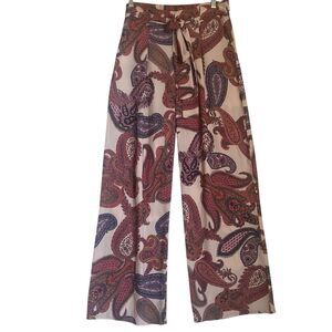 Isle Melis Kozan Wide Leg Pants Small Paisley Pink Belted Boho Coastal Resort
